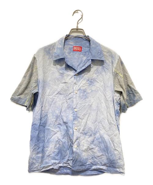 DIESEL（ディーゼル）DIESEL (ディーゼル) 切替ストライプ半袖シャツ ブルー サイズ:４６の古着・服飾アイテム