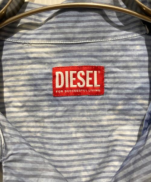 DIESEL（ディーゼル）DIESEL (ディーゼル) 切替ストライプ半袖シャツ ブルー サイズ:４６の古着・服飾アイテム