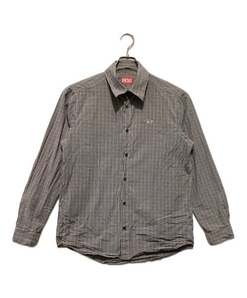 DIESEL（ディーゼル）DIESEL (ディーゼル) ロゴ刺繍チェックシャツ グレー サイズ:Ｓの古着・服飾アイテム