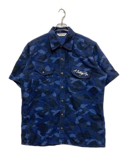 A BATHING APE（アベイシングエイプ）A BATHING APE (アベイシングエイプ) サルカモネル半袖シャツ ネイビー サイズ:XLの古着・服飾アイテム