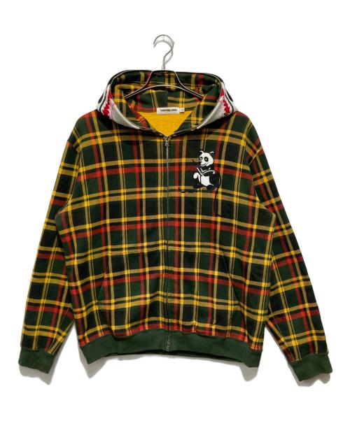 A BATHING APE（ア ベイシング エイプ）A BATHING APE (ア ベイシング エイプ) チェック柄パンダパーカー グリーン×イエロー サイズ:Ｌの古着・服飾アイテム