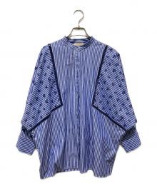 UNITED ARROWS（ユナイテッドアローズ）の古着「エンブロイダリー コンビ ドルマンブラウス」｜ブルー