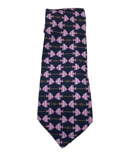 CHANEL（シャネル）CHANEL (シャネル) シルクネクタイ ネイビー×ピンク サイズ:FREEの古着・服飾アイテム