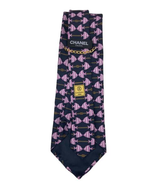 CHANEL（シャネル）CHANEL (シャネル) シルクネクタイ ネイビー×ピンク サイズ:FREEの古着・服飾アイテム