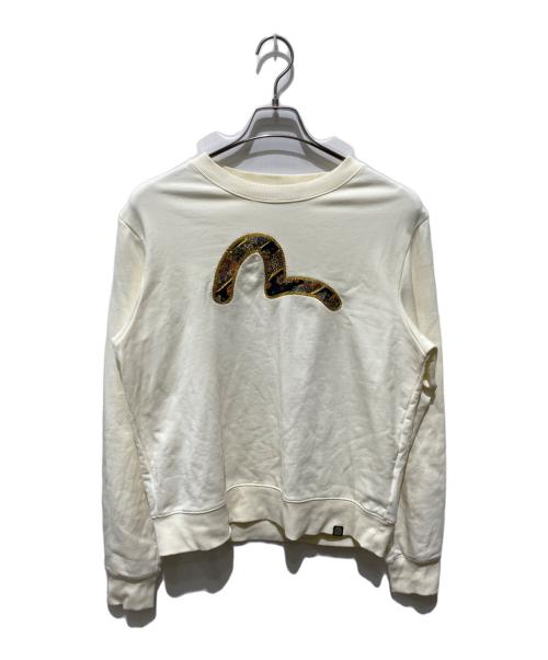 EVISU（エヴィス）EVISU (エヴィス) カモメブロケードアプリケとロゴ刺繍レギュラーフィットスウェットシャツ アイボリー サイズ:Ｌの古着・服飾アイテム