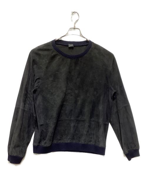 JIL SANDER（ジルサンダー）JIL SANDER (ジルサンダー) リブニットヌバックレザープルオーバー グレー サイズ:Ｌの古着・服飾アイテム