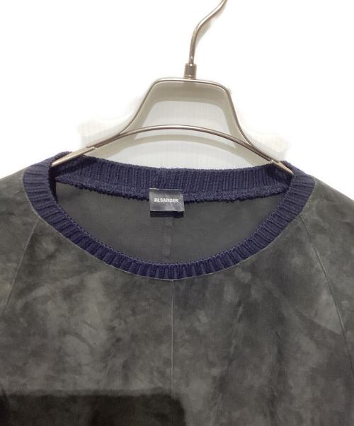 JIL SANDER（ジルサンダー）JIL SANDER (ジルサンダー) リブニットヌバックレザープルオーバー グレー サイズ:Ｌの古着・服飾アイテム
