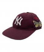 GUCCI×NEW YORK YANKEESグッチ×ニューヨークヤンキース）の古着「バタフライ刺繍ベースボールキャップ」｜レッド