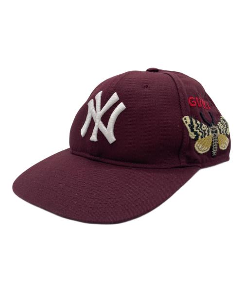 GUCCI（グッチ）GUCCI (グッチ) NEW YORK YANKEES (ニューヨークヤンキース) バタフライ刺繍ベースボールキャップ レッド サイズ:57-61cmの古着・服飾アイテム