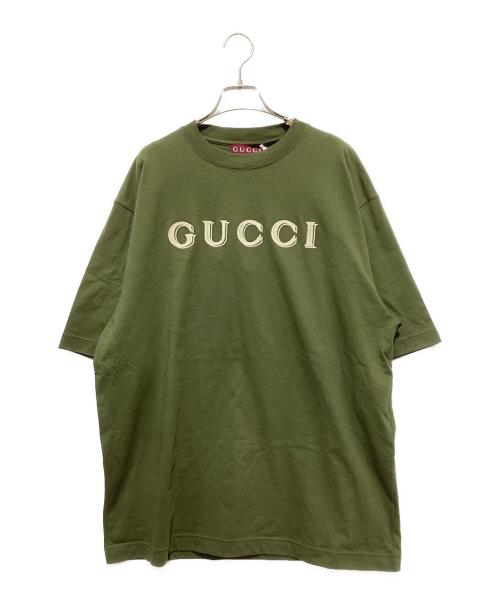 GUCCI（グッチ）GUCCI (グッチ) エンブロイダリー付き コットンジャージー Tシャツ グリーン サイズ:Ｌの古着・服飾アイテム