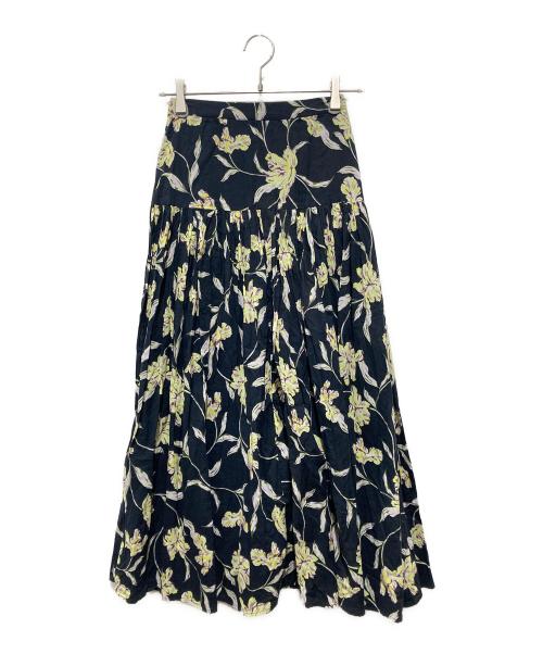 MARIHA（マリハ）MARIHA (マリハ) TOMORROW LAND (トゥモローランド) 【別注】 花の香りのスカート ネイビー×グリーン サイズ:36の古着・服飾アイテム