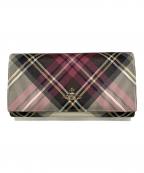 Vivienne Westwoodヴィヴィアンウエストウッド）の古着「オーブプレートチェックロングウォレット」｜レッド×ベージュ