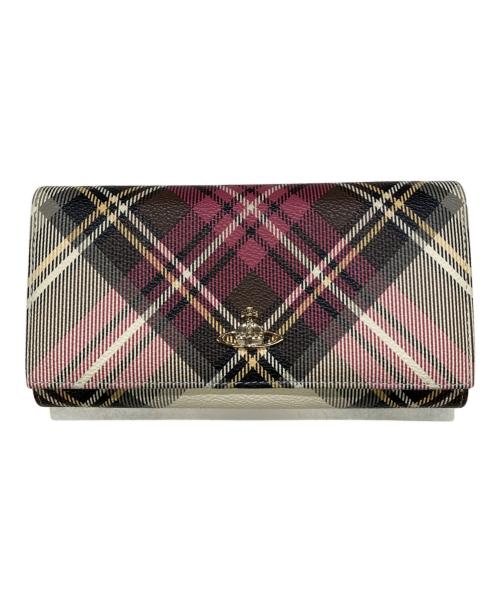 Vivienne Westwood（ヴィヴィアンウエストウッド）Vivienne Westwood (ヴィヴィアンウエストウッド) オーブプレートチェックロングウォレット レッド×ベージュ サイズ:OneSizeの古着・服飾アイテム