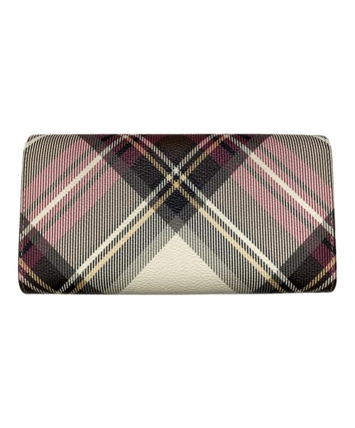 Vivienne Westwood（ヴィヴィアンウエストウッド）Vivienne Westwood (ヴィヴィアンウエストウッド) オーブプレートチェックロングウォレット レッド×ベージュ サイズ:OneSizeの古着・服飾アイテム