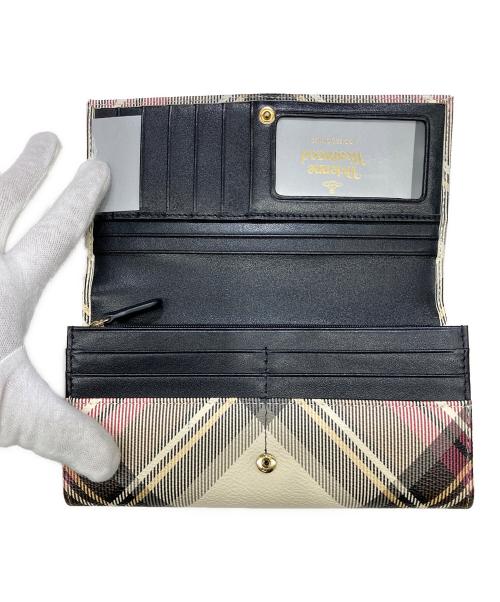 Vivienne Westwood（ヴィヴィアンウエストウッド）Vivienne Westwood (ヴィヴィアンウエストウッド) オーブプレートチェックロングウォレット レッド×ベージュ サイズ:OneSizeの古着・服飾アイテム