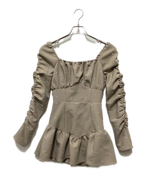 darich（ダーリッチ）darich (ダーリッチ) スクエアネックギャザーミニワンピース ベージュ サイズ:FREEの古着・服飾アイテム