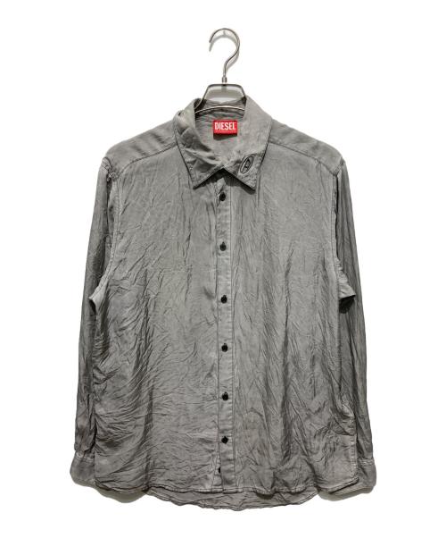 DIESEL（ディーゼル）DIESEL (ディーゼル) S-LEONシワ加工サテンシャツ グレー サイズ:46の古着・服飾アイテム