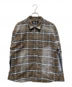 THUG CLUBサグ クラブ）の古着「スリーブワッペンチェックシャツ」｜ブラウン