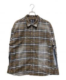 THUG CLUB（サグ クラブ）の古着「スリーブワッペンチェックシャツ」｜ブラウン