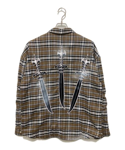 THUG CLUB（サグ クラブ）THUG CLUB (サグ クラブ) スリーブワッペンチェックシャツ ブラウン サイズ:3の古着・服飾アイテム