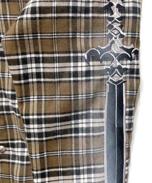 THUG CLUB（サグ クラブ）THUG CLUB (サグ クラブ) スリーブワッペンチェックシャツ ブラウン サイズ:3の古着・服飾アイテム