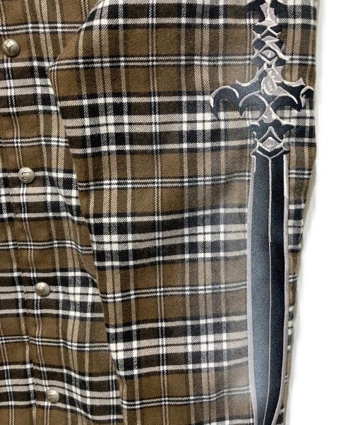 THUG CLUB（サグ クラブ）THUG CLUB (サグ クラブ) スリーブワッペンチェックシャツ ブラウン サイズ:3の古着・服飾アイテム