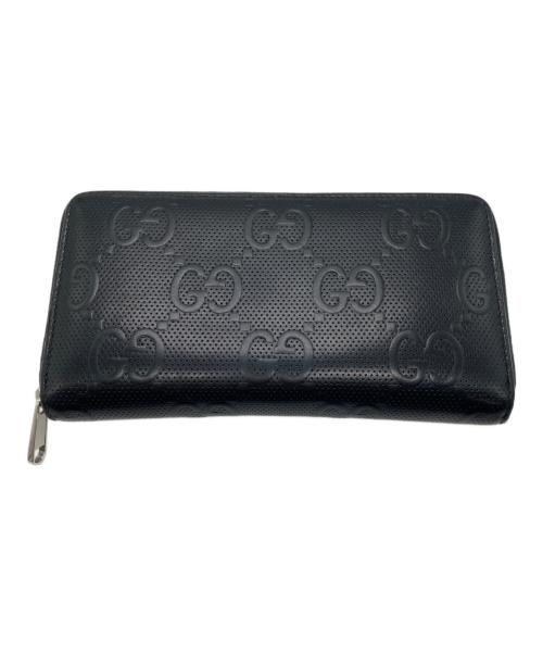 GUCCI（グッチ）GUCCI (グッチ) GGエンボス ラウンドジップウォレット ブラックの古着・服飾アイテム