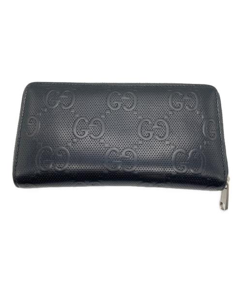 GUCCI（グッチ）GUCCI (グッチ) GGエンボス ラウンドジップウォレット ブラックの古着・服飾アイテム