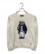 POLO RALPH LAURENポロ・ラルフローレン）の古着「ポロベアマリンクルーネック刺繍ニット」｜アイボリー