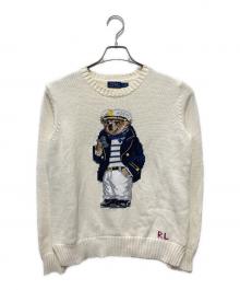 POLO RALPH LAUREN（ポロ・ラルフローレン）の古着「ポロベアマリンクルーネック刺繍ニット」｜アイボリー