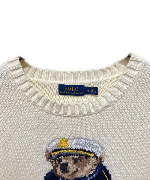 POLO RALPH LAUREN（ポロ・ラルフローレン）POLO RALPH LAUREN (ポロ・ラルフローレン) ポロベアマリンクルーネック刺繍ニット アイボリー サイズ:Mの古着・服飾アイテム