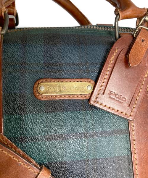 POLO RALPH LAUREN（ポロ・ラルフローレン）POLO RALPH LAUREN (ポロ・ラルフローレン) ブラックウォッチレザーボストンバッグ グリーンの古着・服飾アイテム