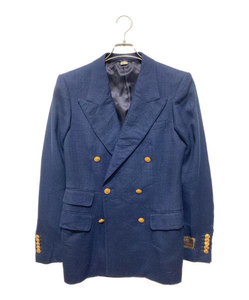 GUCCI（グッチ）GUCCI (グッチ) リンクルエフェクト ビスコース ジャケット /金釦ダブルジャケット ネイビー サイズ:40の古着・服飾アイテム