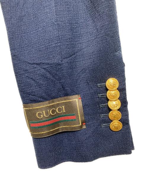 GUCCI（グッチ）GUCCI (グッチ) リンクルエフェクト ビスコース ジャケット /金釦ダブルジャケット ネイビー サイズ:40の古着・服飾アイテム