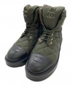 CHANELシャネル）の古着「ココマークキルティングハイカットスニーカー」｜グリーン×ブラック