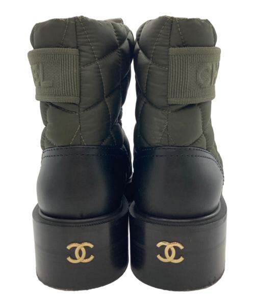 CHANEL（シャネル）CHANEL (シャネル) ココマークキルティングハイカットスニーカー グリーン×ブラック サイズ:38の古着・服飾アイテム