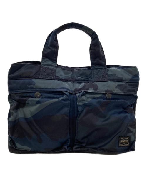 PORTER（ポーター）PORTER (ポーター) タンカー30thアニバーサリートートバッグ ブルー×ブラック/ウッドランドネイビーの古着・服飾アイテム