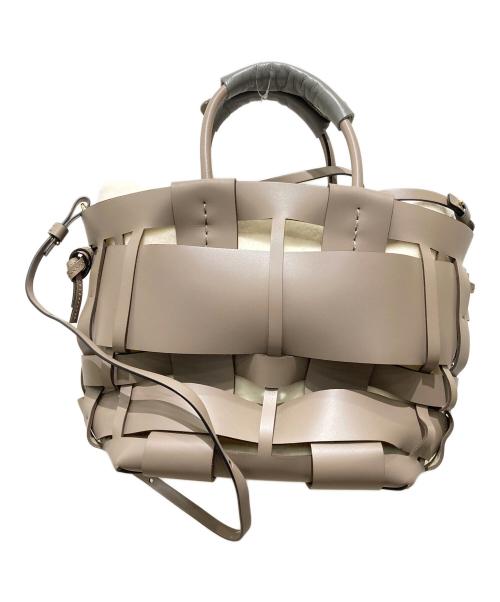 ZANCHETTI（ザンケッティー）ZANCHETTI (ザンケッティー) ウーヴンミディショッパーカーフレザーバッグ グレー/TAUPEの古着・服飾アイテム