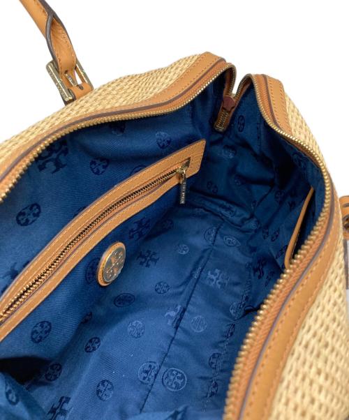 TORY BURCH（トリーバーチ）TORY BURCH (トリーバーチ) 切替ストロー2WAYバッグ ネイビー×ブラウンの古着・服飾アイテム