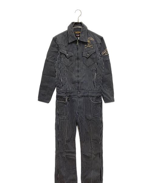 VANSON（バンソン）VANSON (バンソン) デニムストライプオールインワン ネイビー サイズ:Mの古着・服飾アイテム