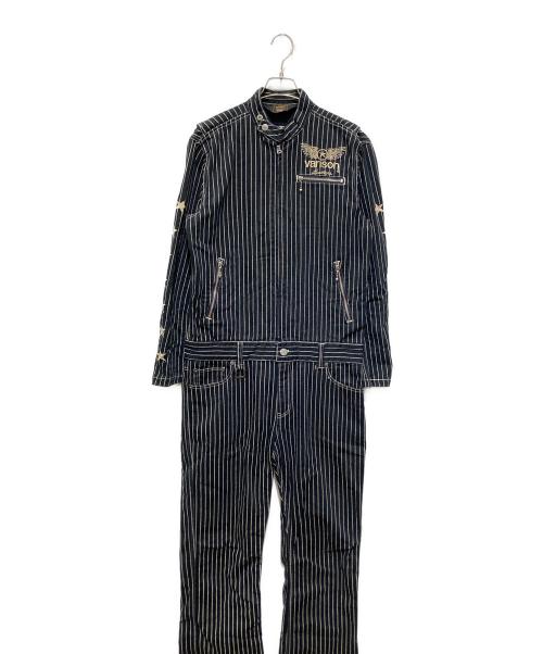 VANSON（バンソン）VANSON (バンソン) デニムストライプオールインワン ネイビー サイズ:Mの古着・服飾アイテム