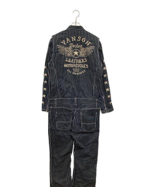 VANSON（バンソン）VANSON (バンソン) デニムストライプオールインワン ネイビー サイズ:Mの古着・服飾アイテム