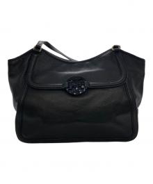 TORY BURCH（トリーバーチ）の古着「ロゴプレートレザートートバッグ」｜ブラック