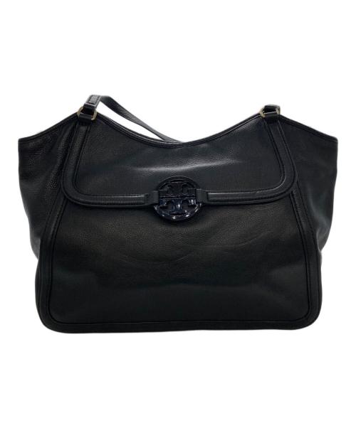 TORY BURCH（トリーバーチ）TORY BURCH (トリーバーチ) ロゴプレートレザートートバッグ ブラックの古着・服飾アイテム