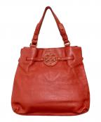 TORY BURCHトリーバーチ）の古着「ロゴプレートレザートートバッグ」｜レッド