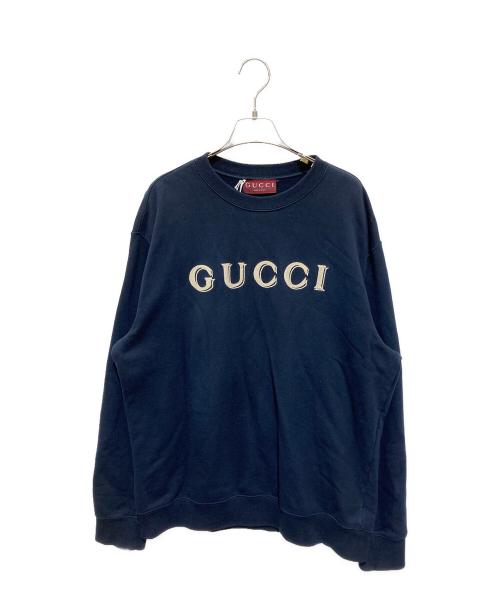 GUCCI（グッチ）GUCCI (グッチ) エンブロイダリー コットンジャージー スウェットシャツ ネイビー サイズ:Ｌの古着・服飾アイテム