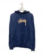 stussyステューシー）の古着「ロゴ刺繍パーカー」｜ネイビー