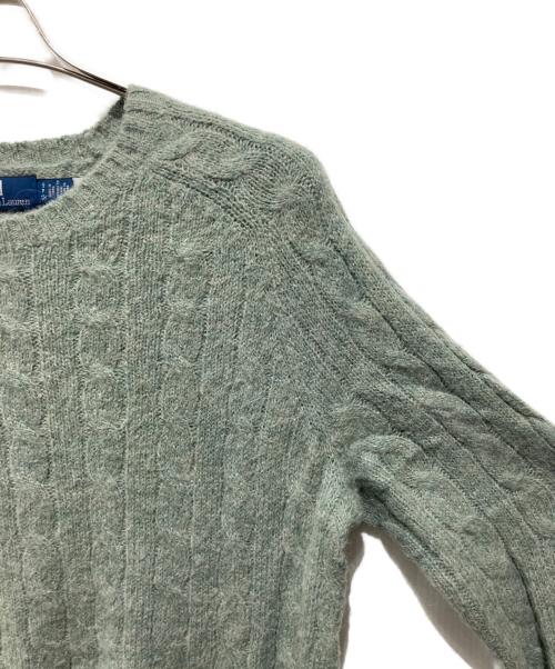 POLO RALPH LAUREN（ポロ・ラルフローレン）POLO RALPH LAUREN (ポロ・ラルフローレン) スエードパッチ ケーブルニット セーター ラベンダー サイズ:Ｓの古着・服飾アイテム