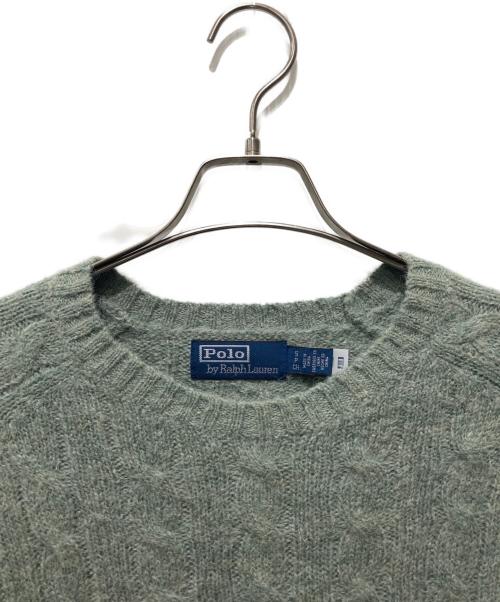 POLO RALPH LAUREN（ポロ・ラルフローレン）POLO RALPH LAUREN (ポロ・ラルフローレン) スエードパッチ ケーブルニット セーター ラベンダー サイズ:Ｓの古着・服飾アイテム