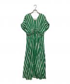 ne quittez pasヌキテパ）の古着「Cotton Voile Stripe Waist Gather Dress」｜グリーン